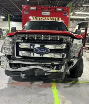 Damaged front Westminster VFD truck